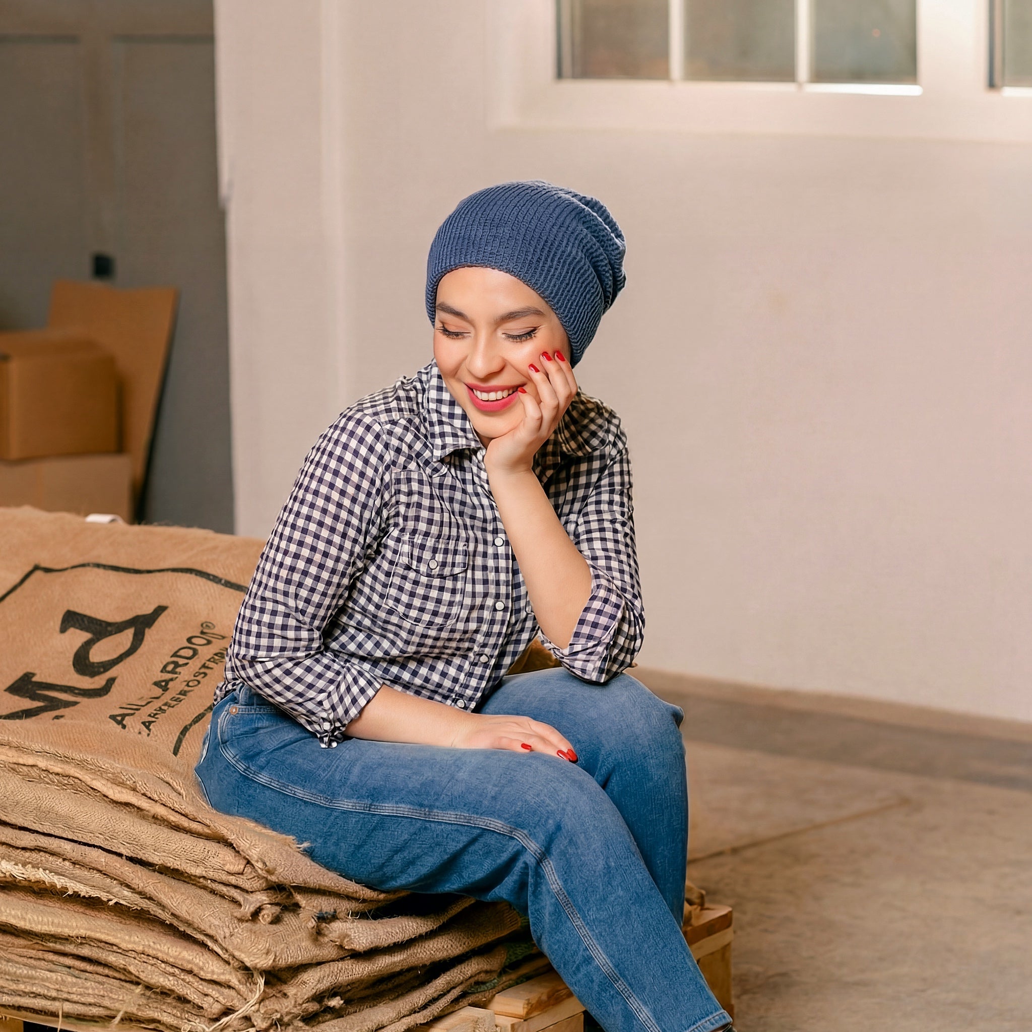 RRby 6Q-Beanie Taubenblau Winter